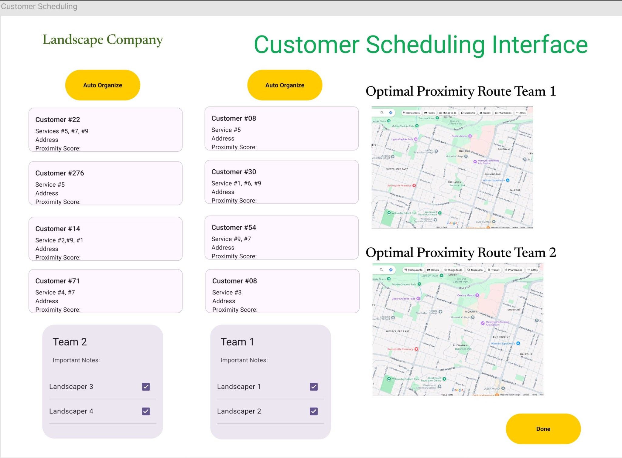Customer Scheduling Interface